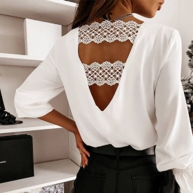 Дамска блуза с дантела на гърба 6279 бял