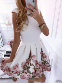 Дамска рокля с цветя 2699 бял